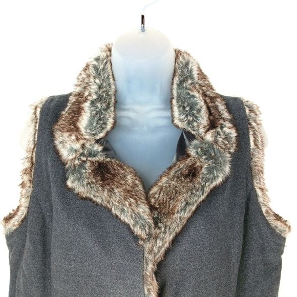 J. JILL Faux Fur Trim Charcoal Gray Vest Size Small - Picture 2 of 8